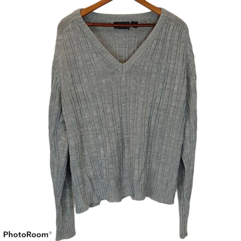 Vintage 1980's Youngbloods Gray V-Neck Cable Knit Sweater 100% Acrylic Korea